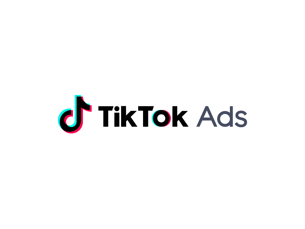 A TikTok logo followed by a red circle and the word 'Ads' in bold black font.