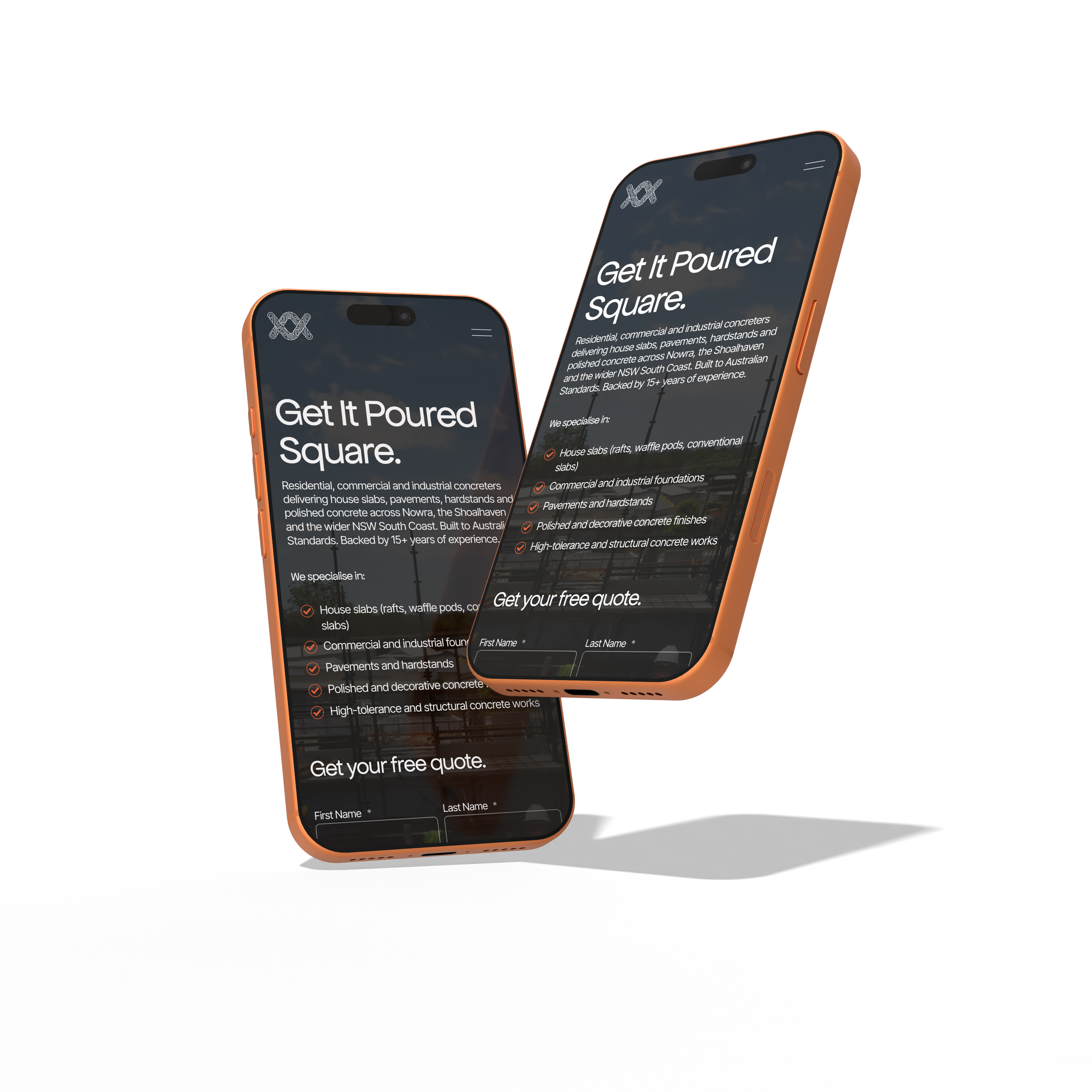 SquareUp Concreting Mobile Website Mockup