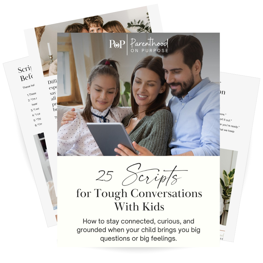Mockup image of the free download, 25 Scripts for Tough Conversations With Kids