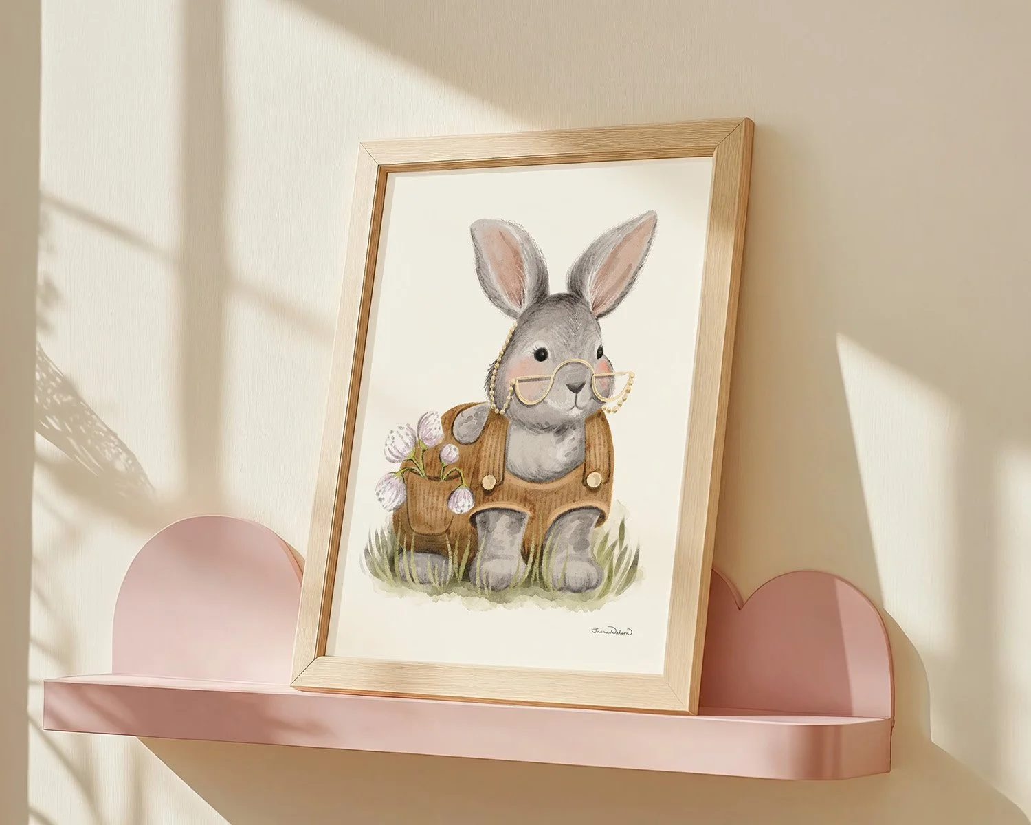 whimsical-bunny-overalls-nursery-print-11x14-pink-shelf.jpg