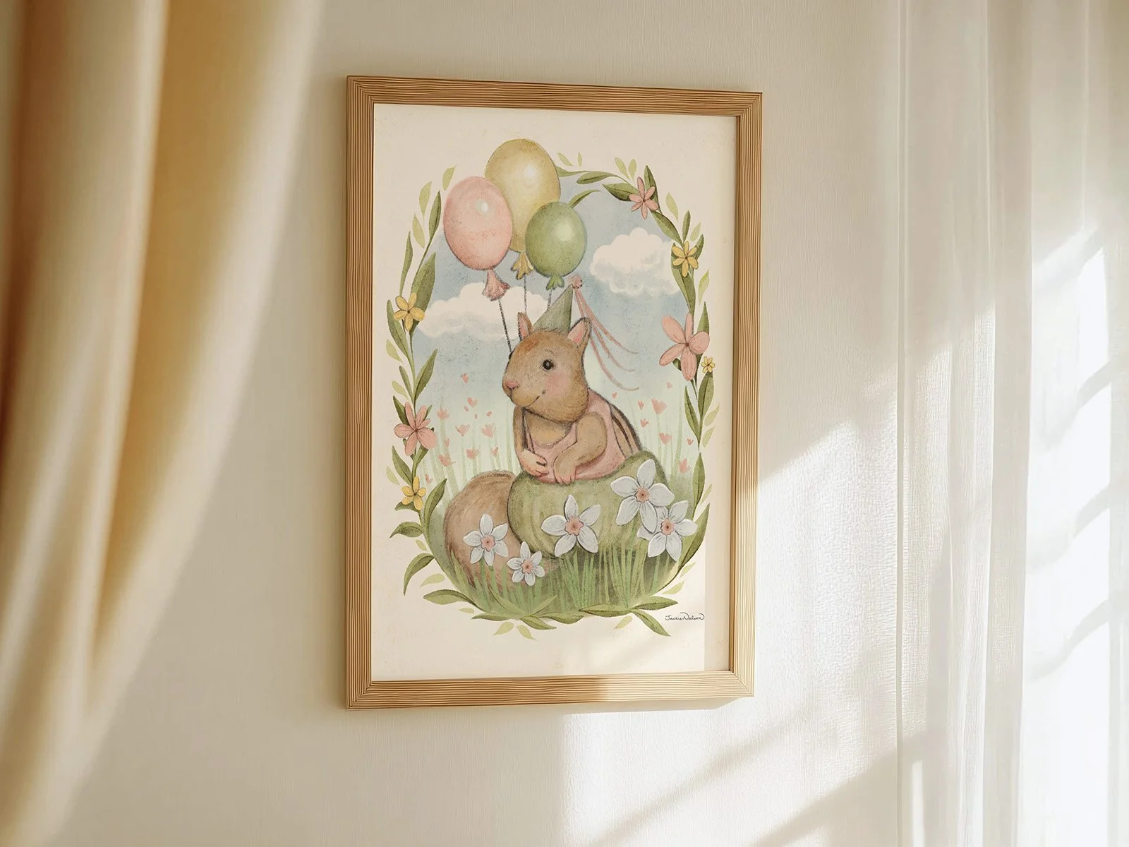 Pippin-with-balloons-print-for-nursery-wood-frame-angle.jpg