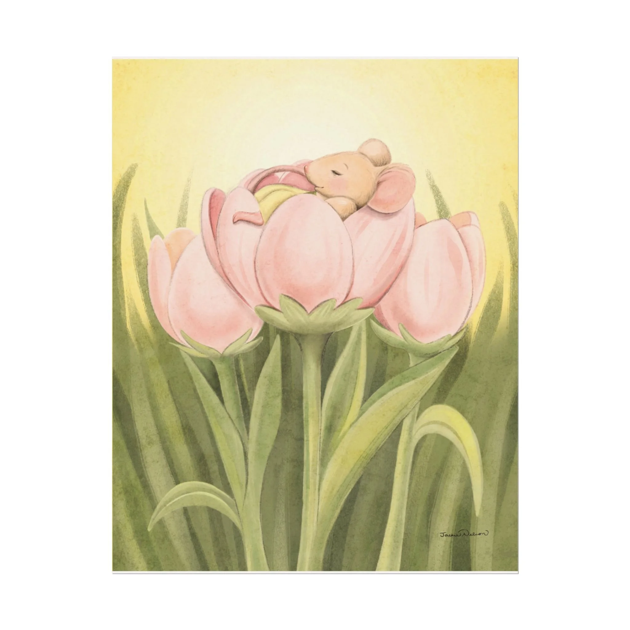 11x14 Mouse Sleeps in Tulip - Giclée Print