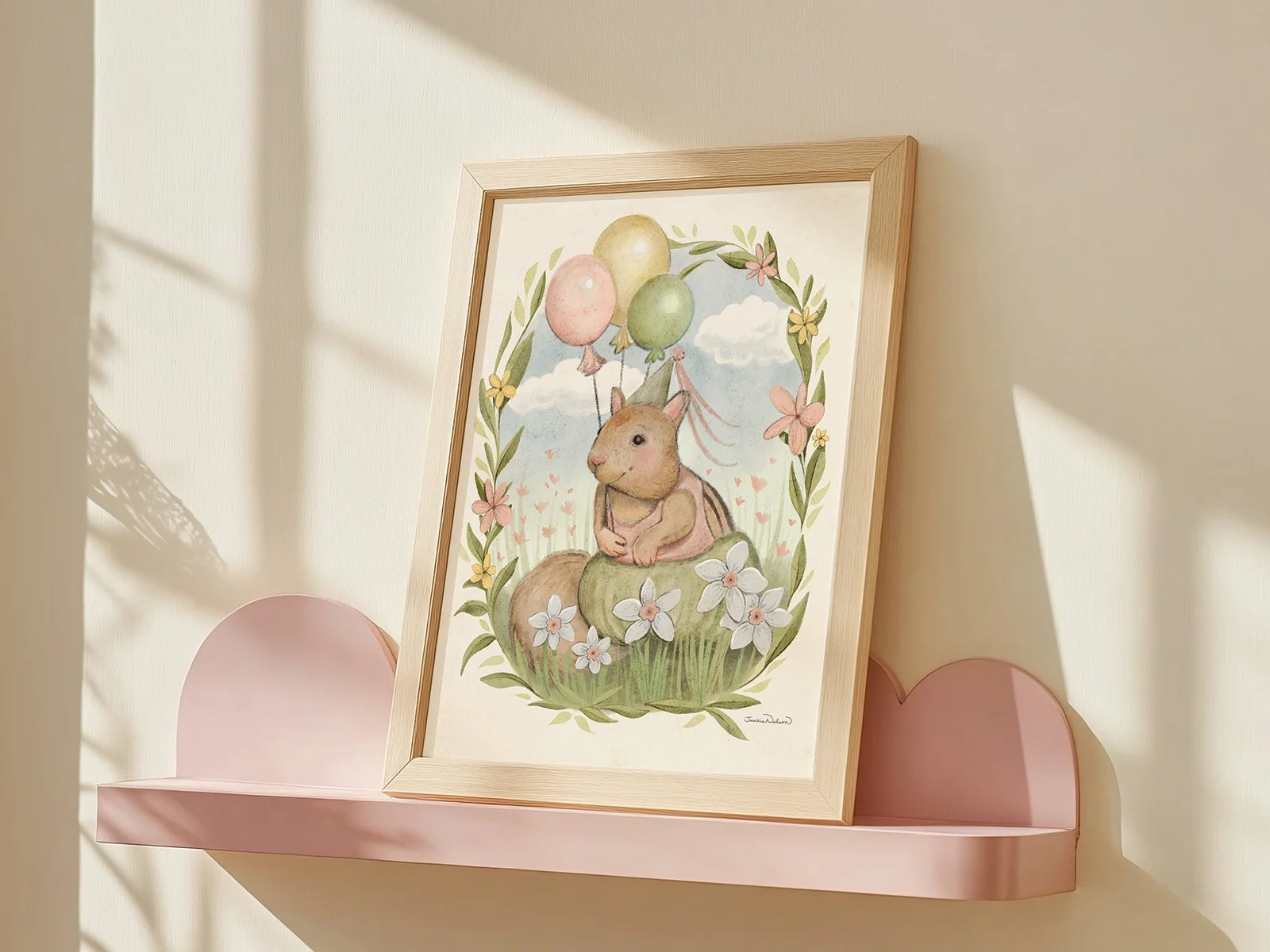 Pippin-with-balloons-print-pink-shelf.jpg