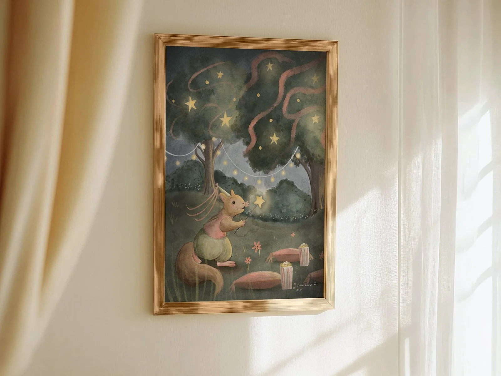 Pippin-makes-a-party-print-for-nursery-wood-frame-angle.jpg