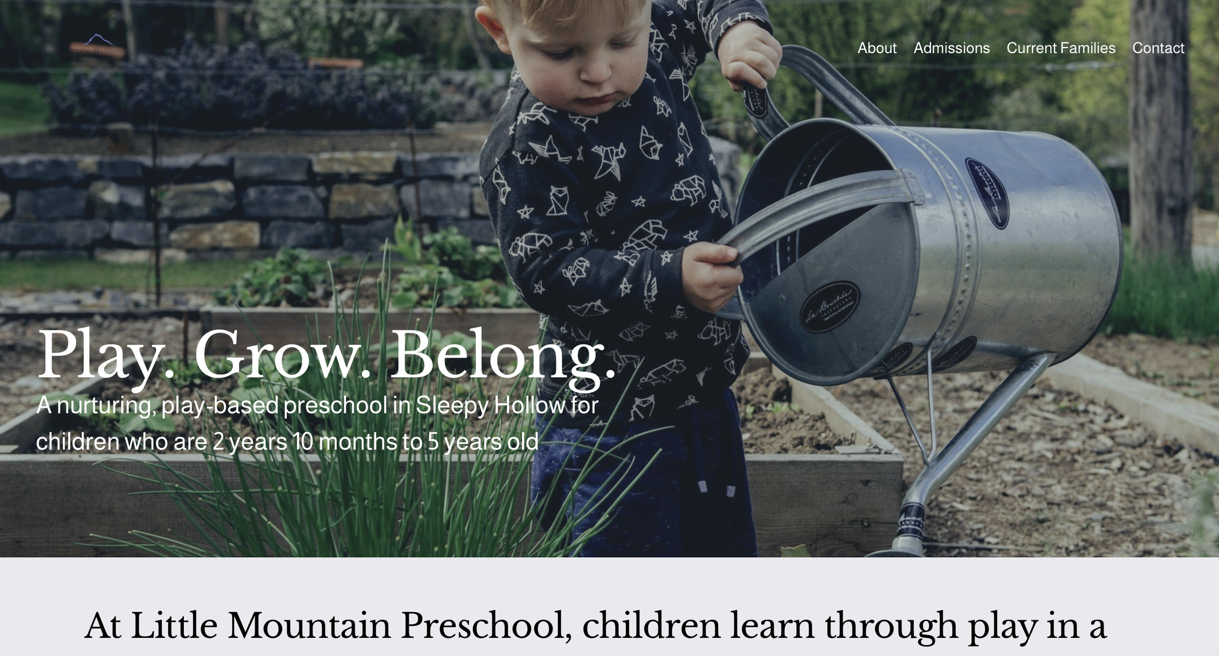 Child watering plants in a garden at a preschool