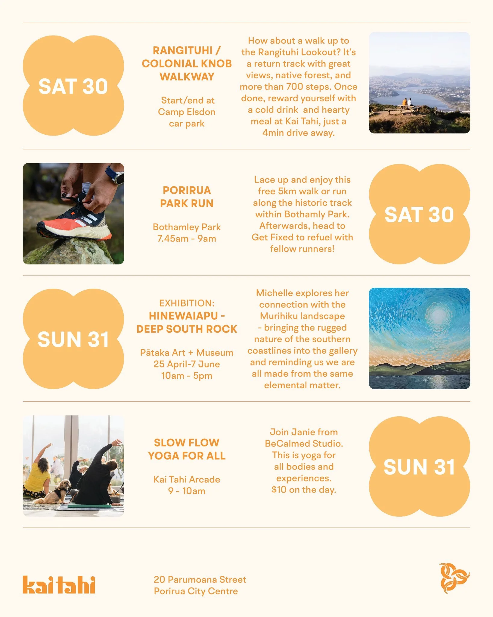 Celebrate King&rsquo;s Birthday weekend at Kai Tahi with a great mix of food, community, and things to explore. Enjoy inspiring exhibitions at Pataka, join our popular Sunday morning yoga session in the arcade, or head outdoors to explore the nearby 