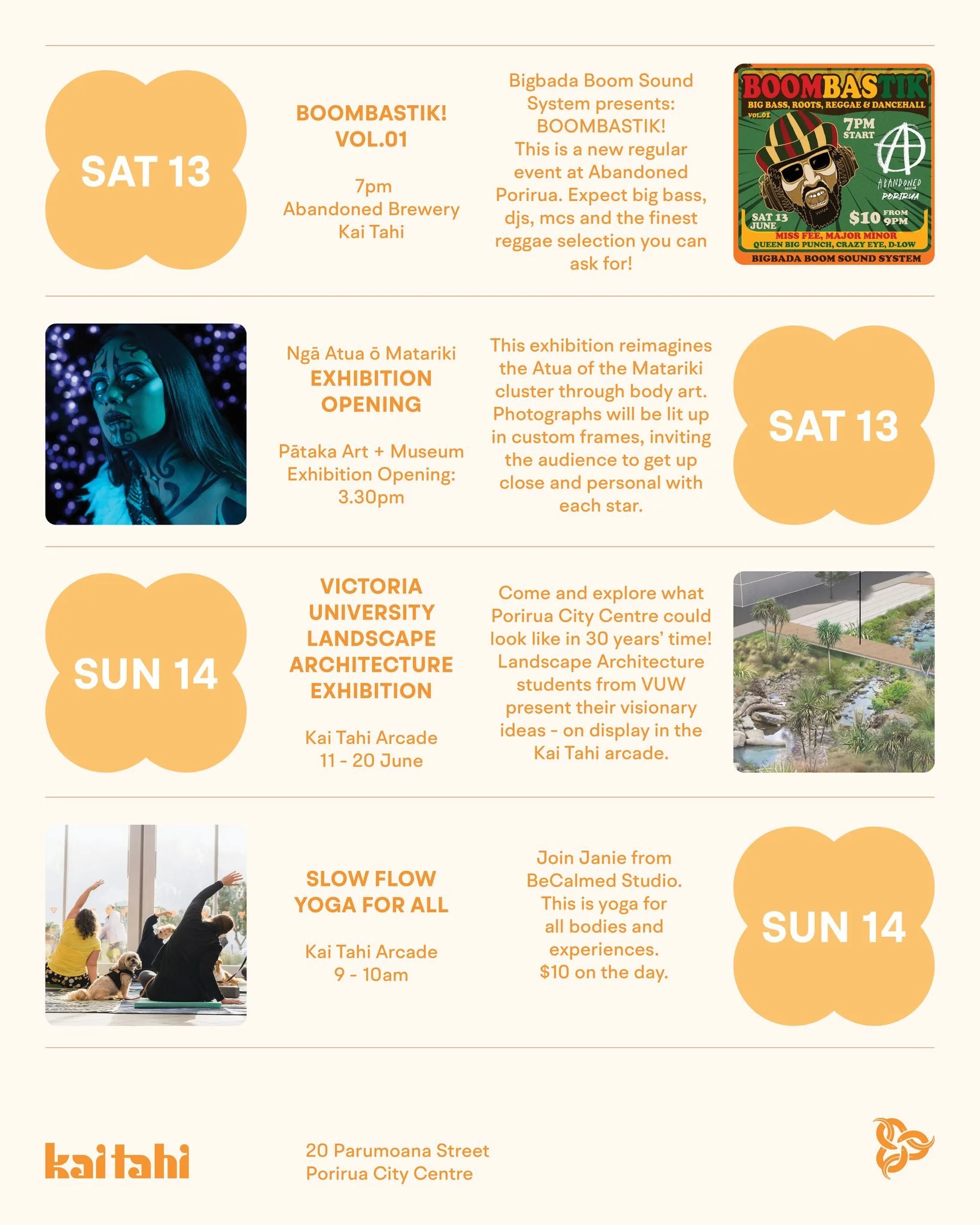 Between Kai Tahi and Pātaka, there&rsquo;s plenty to explore this weekend. From live music and photography to fresh design ideas and gentle movement to slow things down.
You don't need to venture far for inspiration!

Here&rsquo;s what&rsquo;s happen