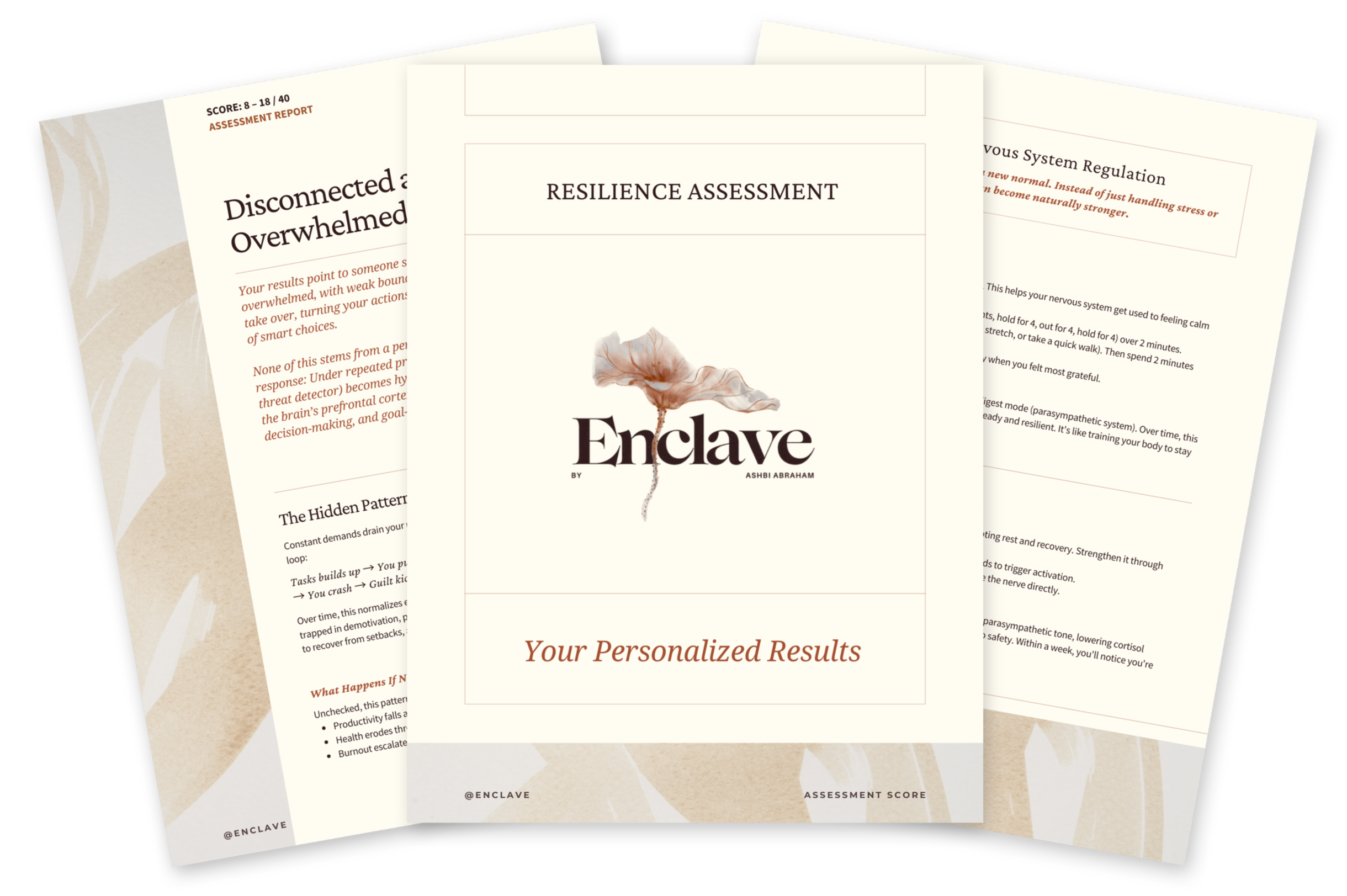 Resilience assessment report cover for an assessmnet for burnout professionals.