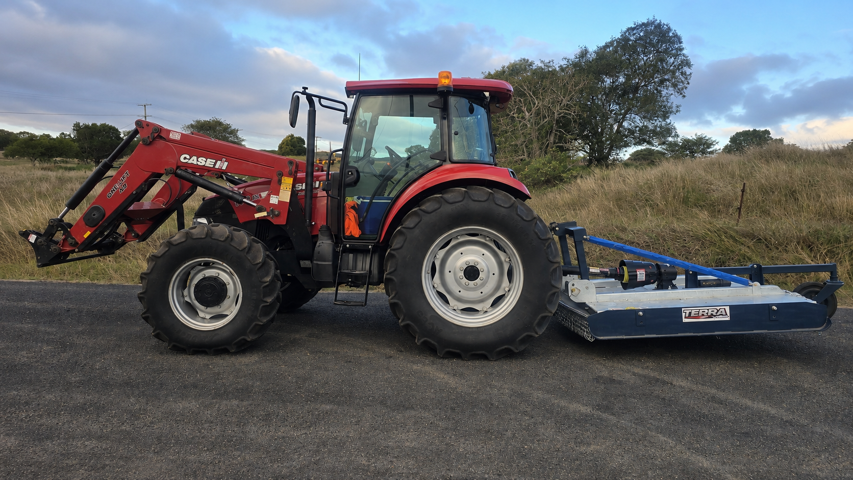 Muller Fabrications Terra slasher behind a Case IH tractor ready for farm work