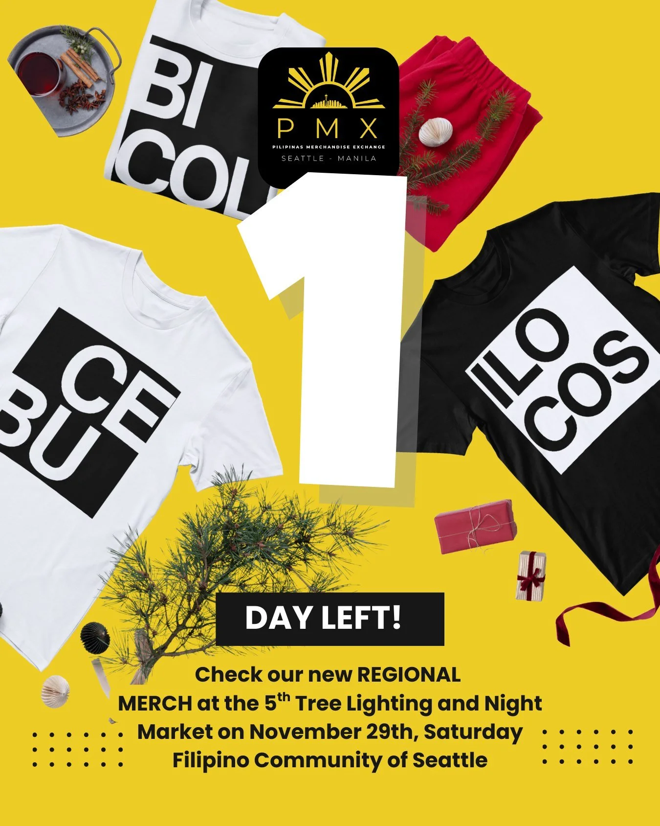 TOMORROW. 🔥🔥🔥
The wait is over &mdash;
PMX launches the Regionals Collection at the
Filipino Community of Seattle&rsquo;s Tree Lighting &amp; Night Market!

You&rsquo;ve asked.
You&rsquo;ve guessed.
You&rsquo;ve been waiting.
And tomorrow&hellip; 