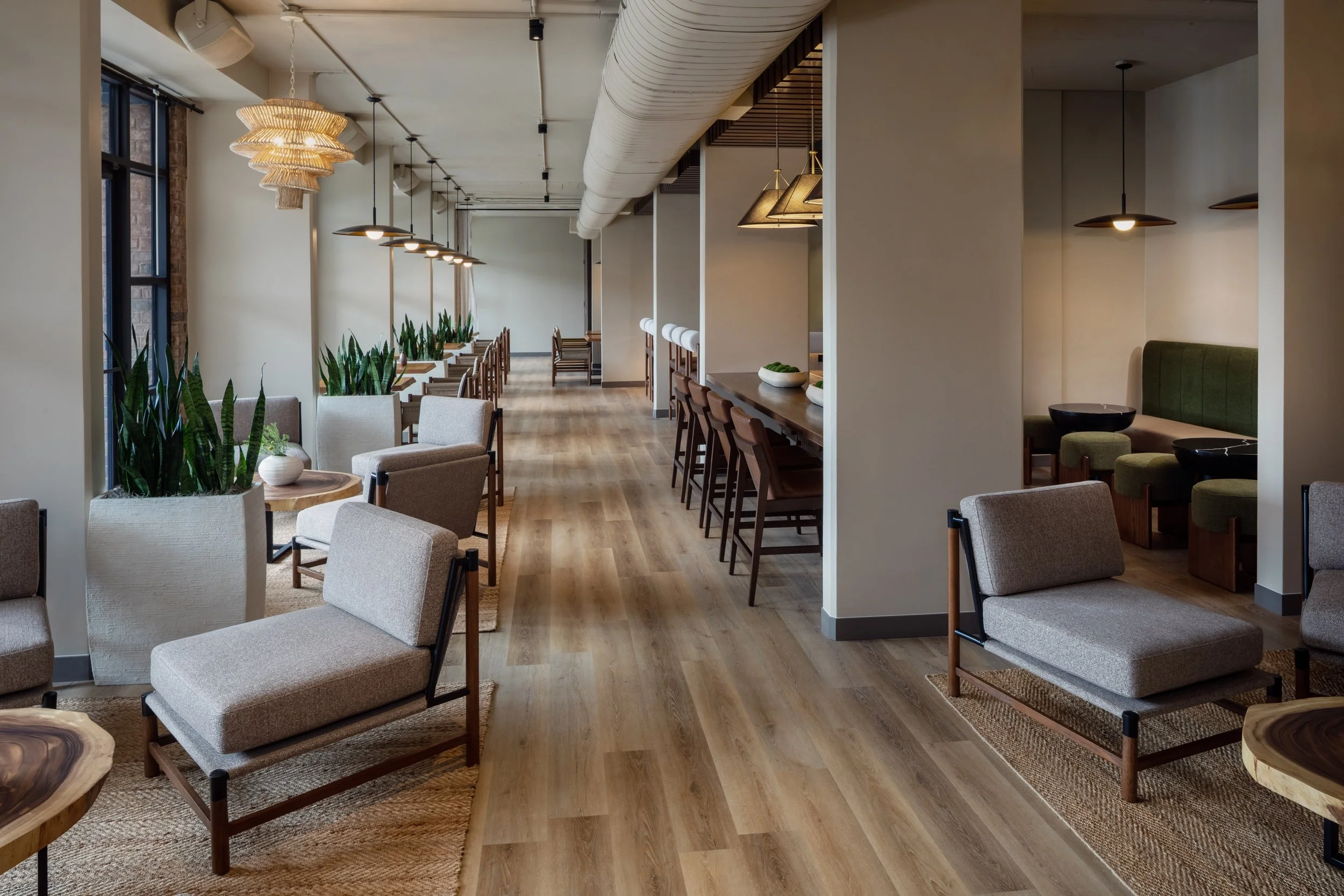 Dining room at Field & Vine restaurant at The Clara Hotel in Plano, Texas.