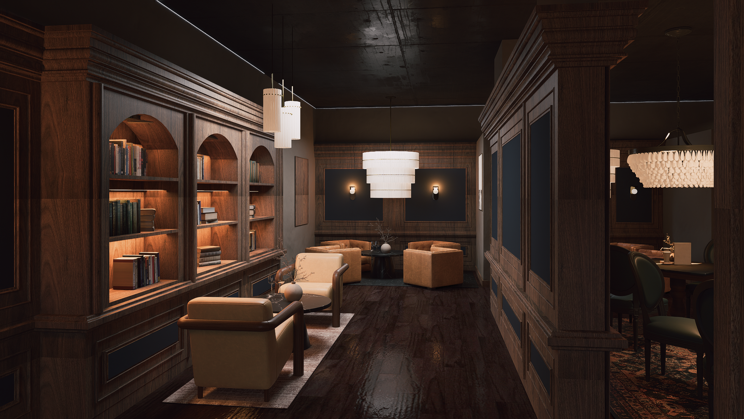 Lounge seating at Archer, the speakeasy at The Clara Hotel in Plano, Texas.