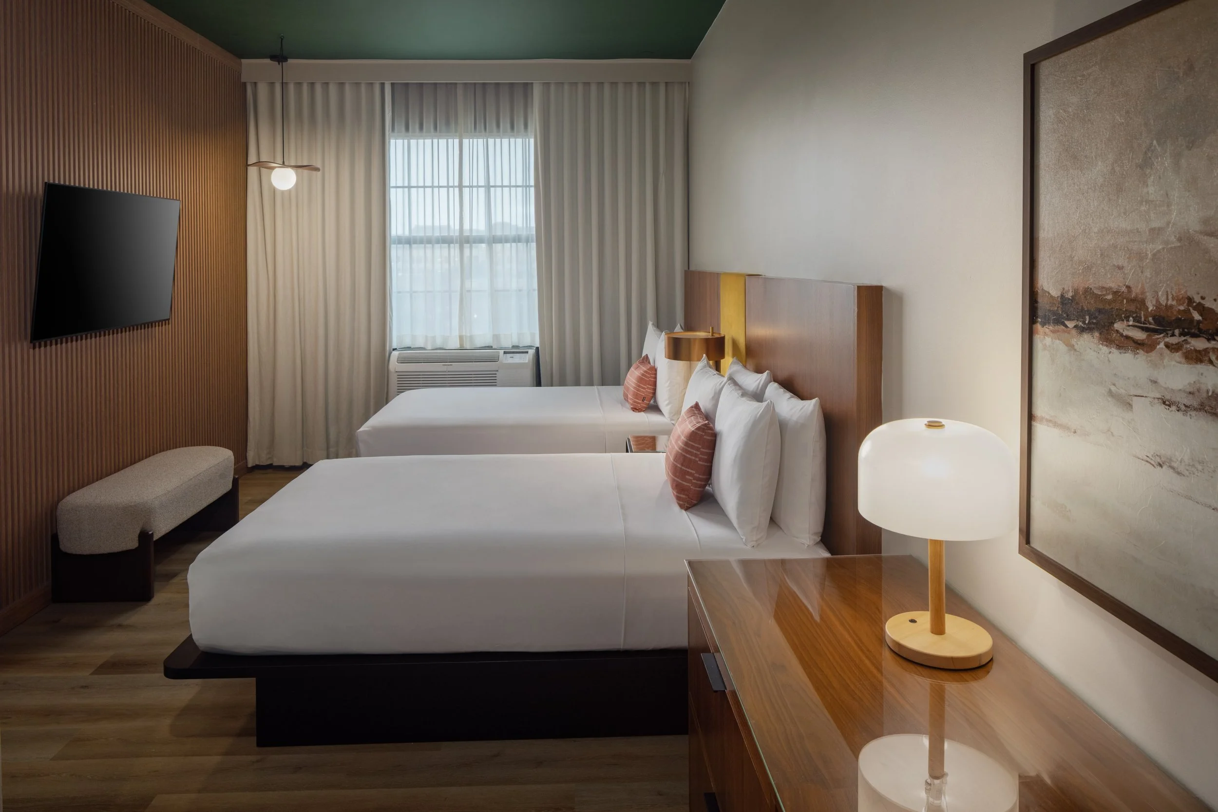Two Double Bed Premium Room at The Clara Hotel in Plano, Texas.