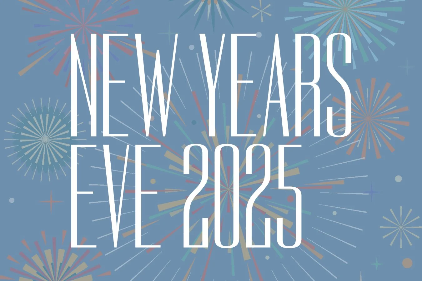 Celebratory New Year's greeting with fireworks in the background and the text "Happy New Year 2025" in the center.