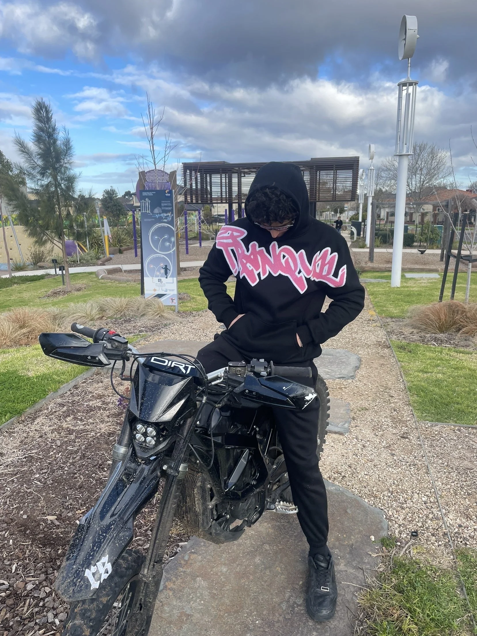 Streetwear hoodie with 300gsm fabric. Pink graffiti style chenille embroidery. High quality, stylish, comfortable