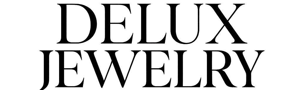 Black logo with the words "Delux Jewelry" in elegant font.