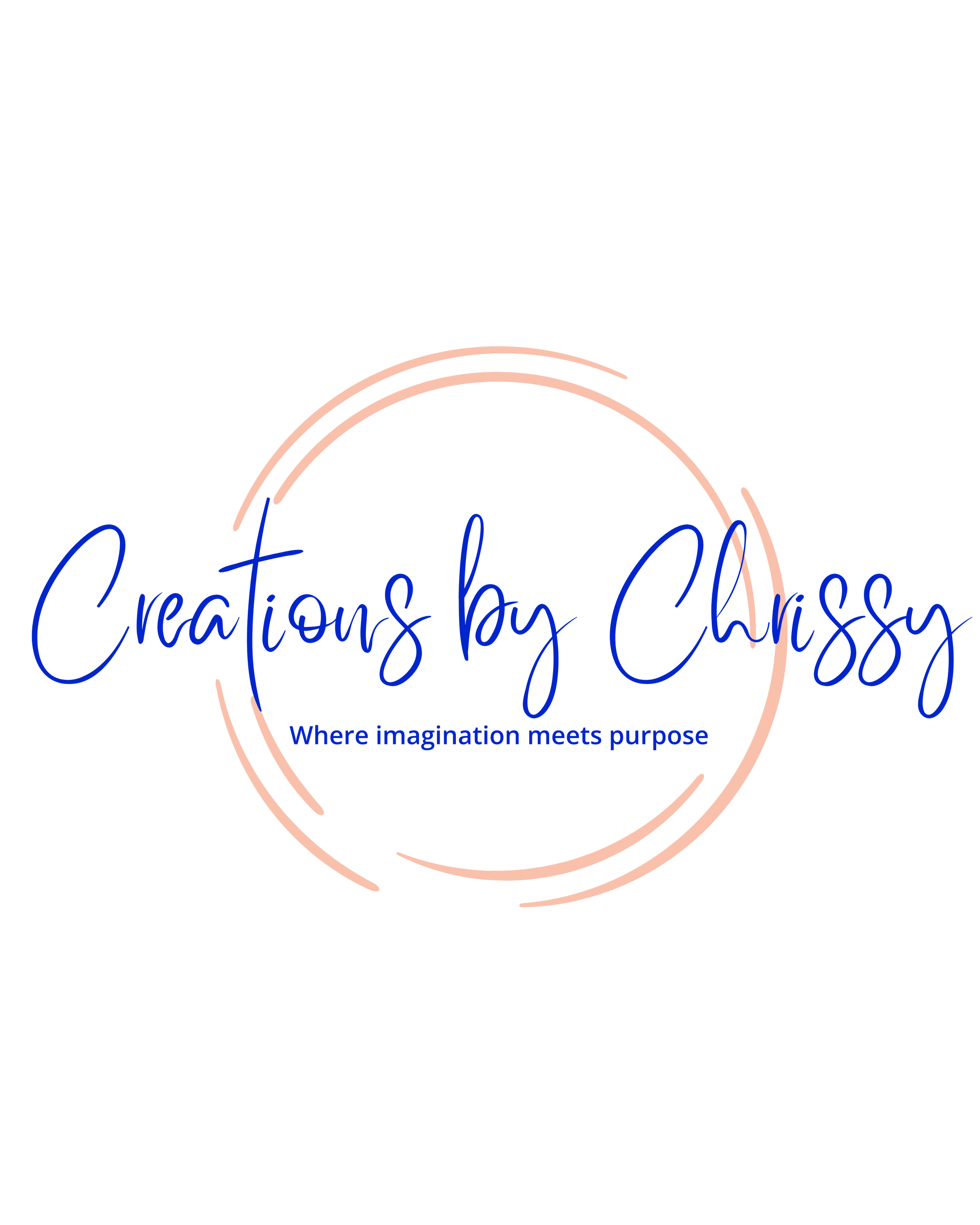 Logo for Creations by Chissy with a black background, orange circular design, and blue cursive and sans-serif text.