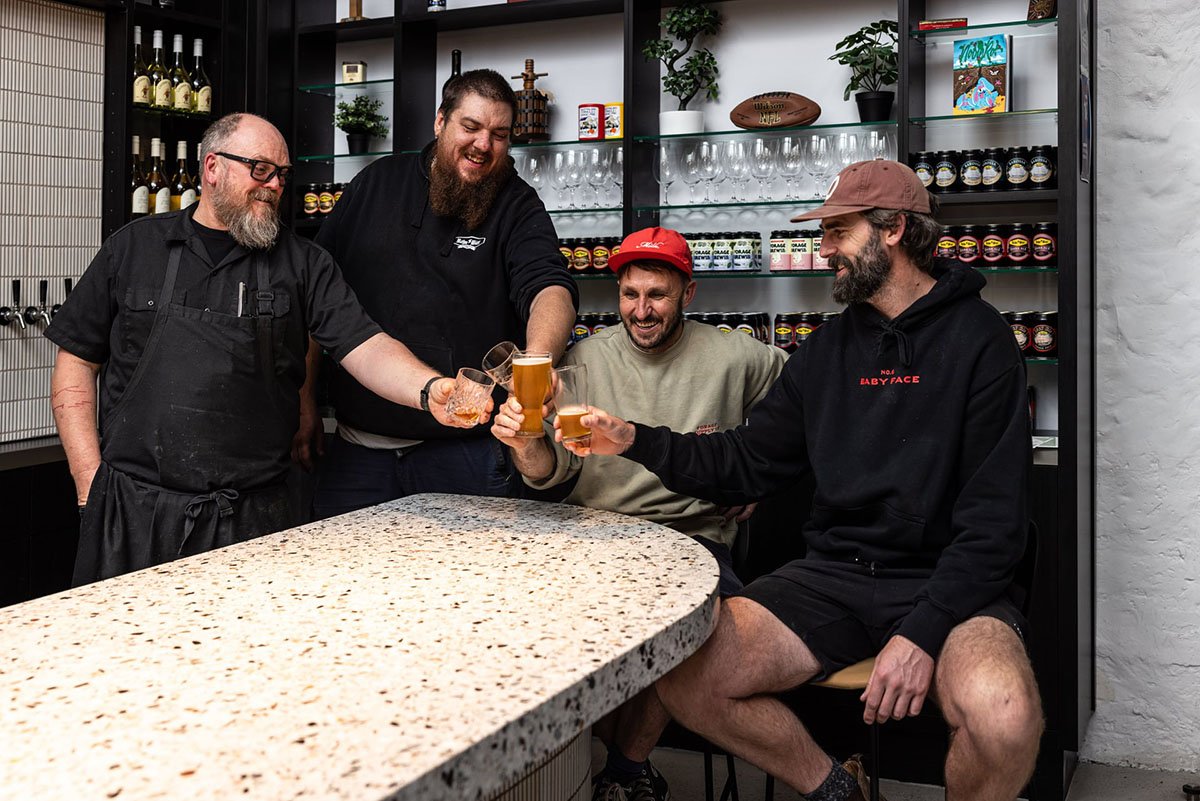 Next generation of Barossa Valley hospitality brands at the bar inside Old Mill Brewery, featuring Forage Supply Co, Rehn Bier and Sally Can Wait in a relaxed brewery setting with craft beer, local wine and food in Tanunda, Barossa Valley.