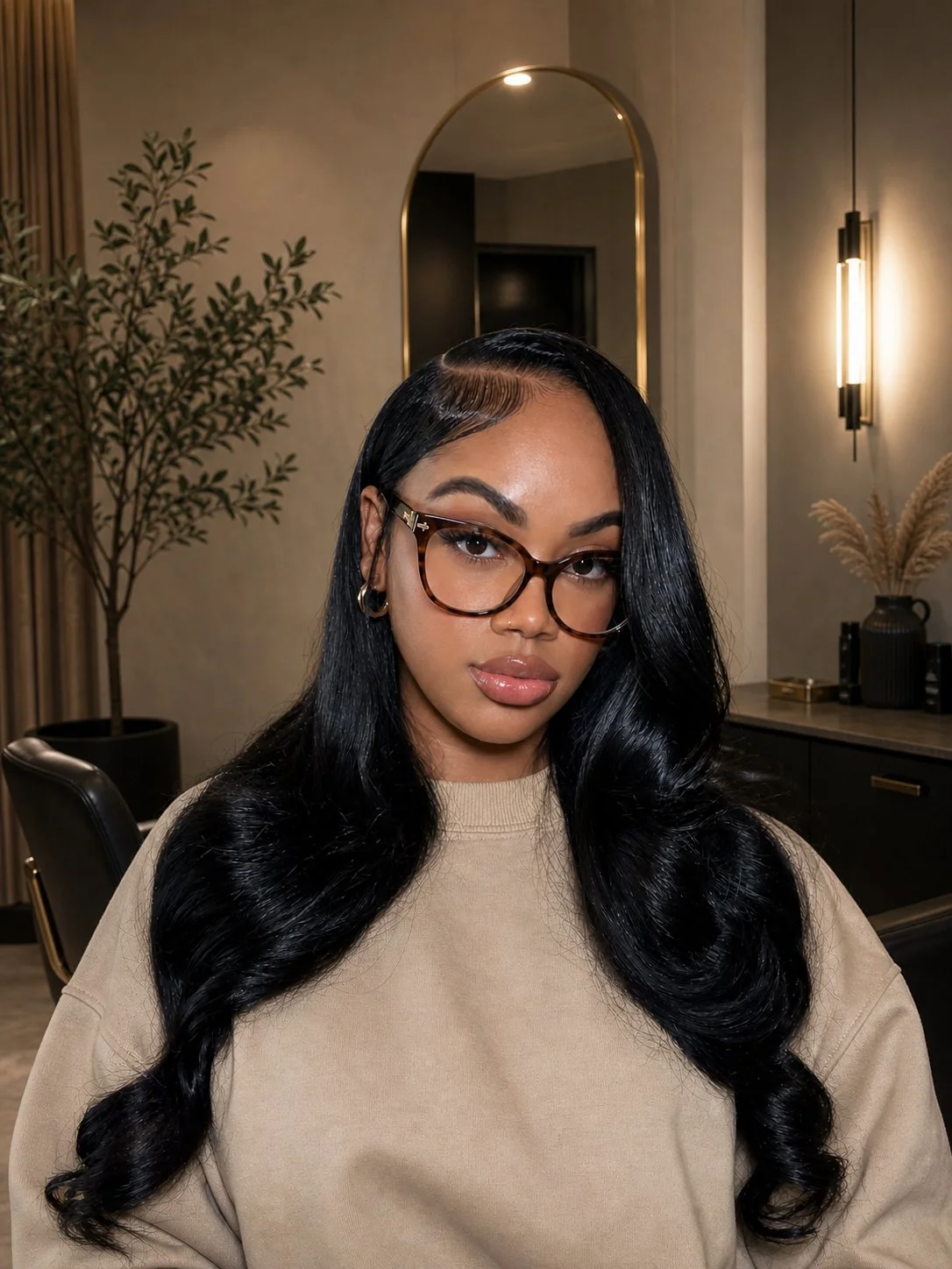 black woman wearing raw wavy sewin