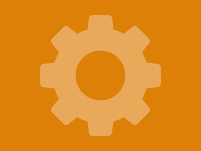 A beige gear icon on an orange background.