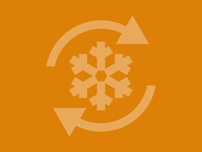 Icon of a snowflake with two circular arrows around it, indicating recycling or refresh.