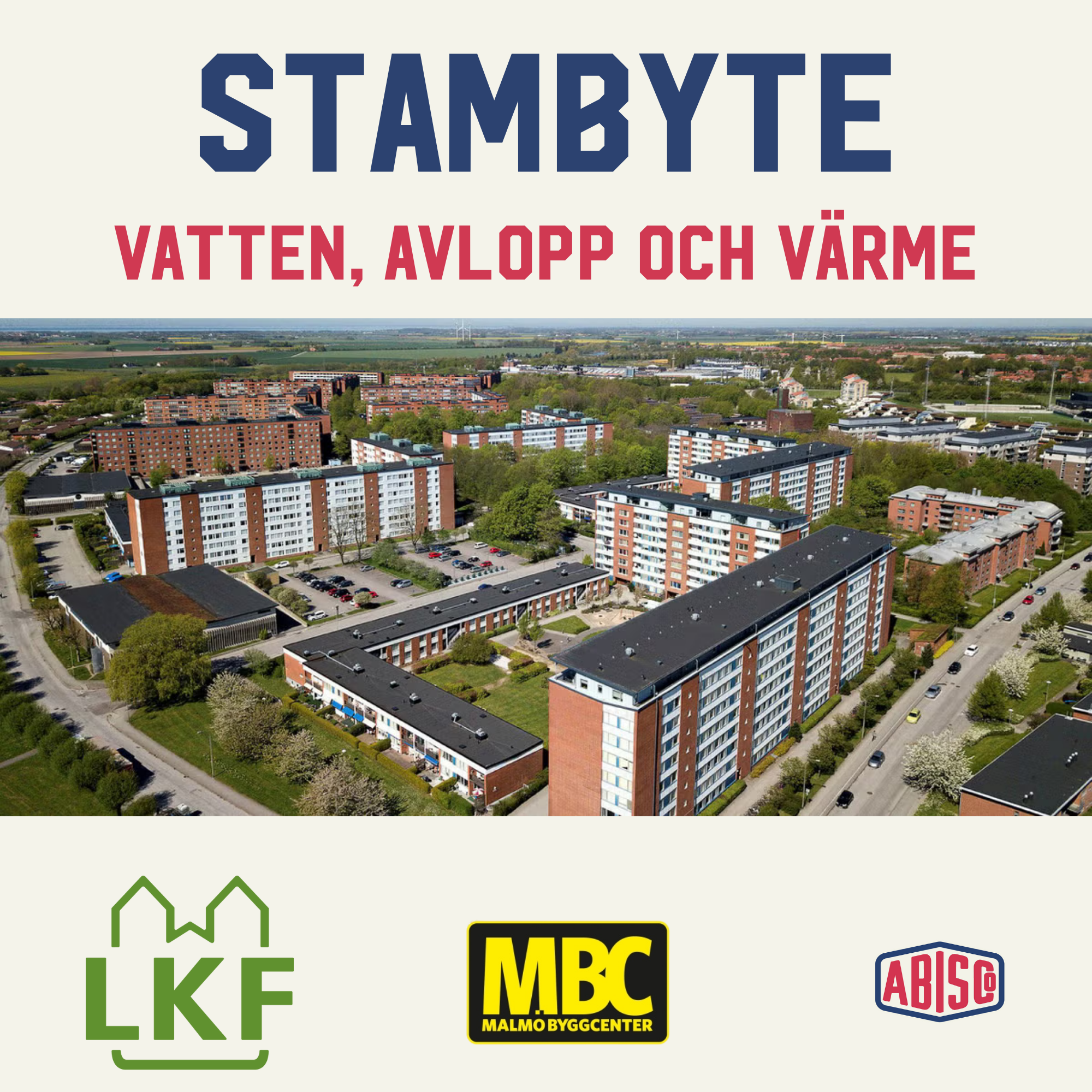 Aerial view of apartment buildings and green areas in a residential neighborhood.