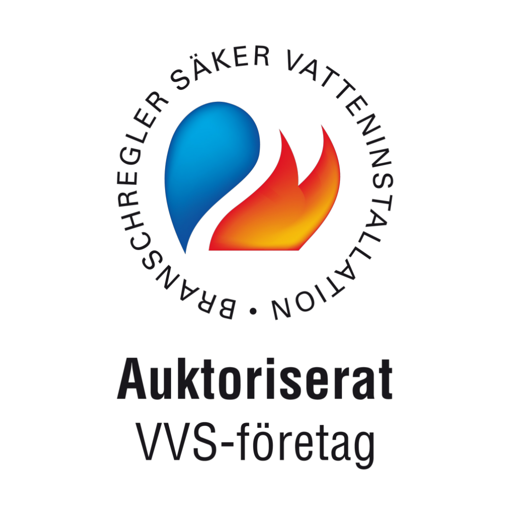 Logo of a Swedish firefighting organization featuring a blue water droplet and red and yellow flames, with surrounding text in Swedish.