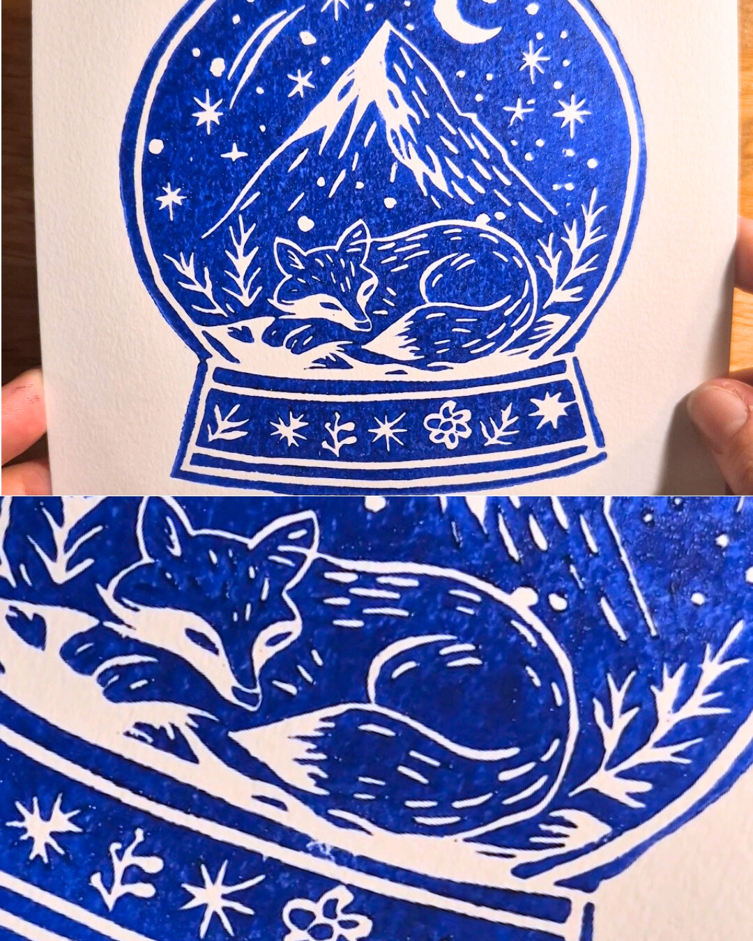 estampes de minuit renard bleu sleeping fox linogravure détails.png