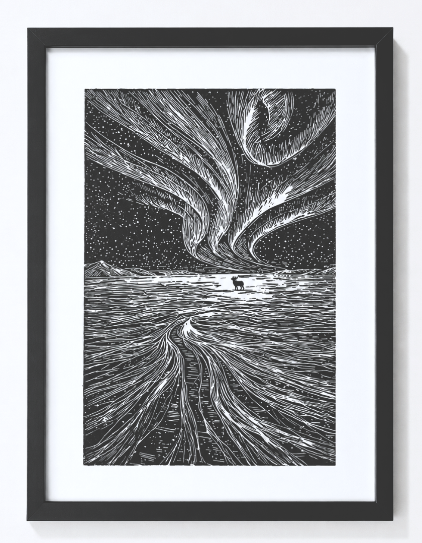 linogravure_souffle_boreal_estampes_de_minuit_cadre_noir.png