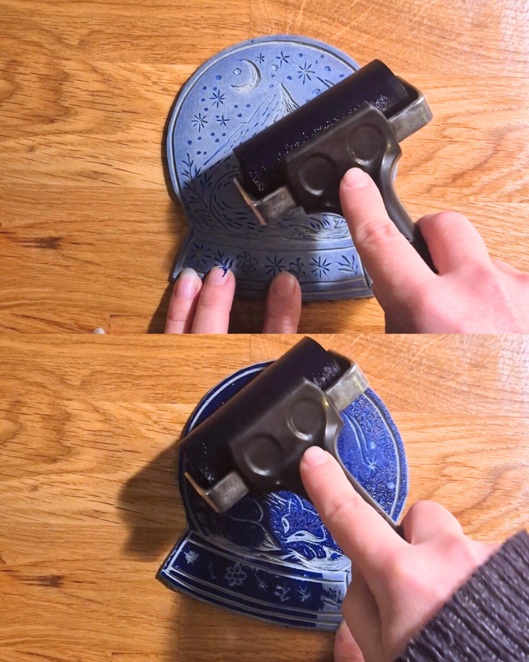 estampes de minuit renard bleu sleeping fox linogravure encrage.png