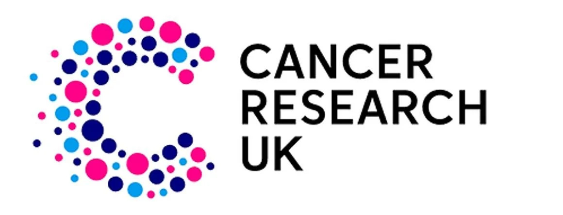 Logo for Cancer Research UK with colorful circle pattern and black text.