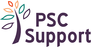 PSC Support logo with a stylized tree and colorful leaves