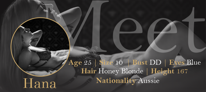 Profile picture of a woman named Hana, age 25, with blue eyes, blonde hair, 5'6" tall, wearing lingerie, lying on a bed.