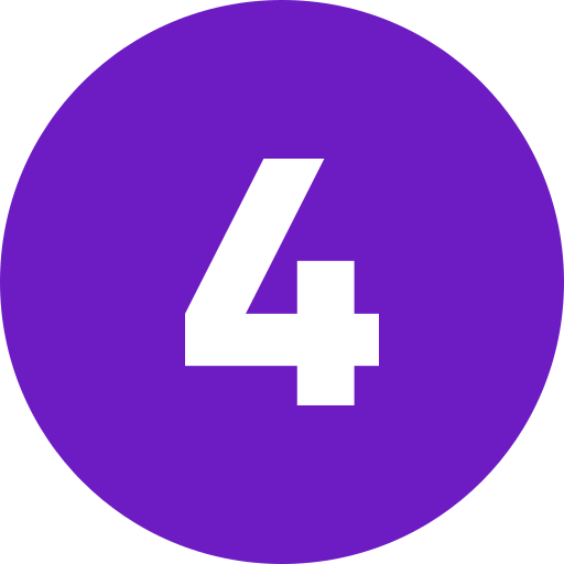 Logo violet avec un cercle contenant un chiffre blanc 4.