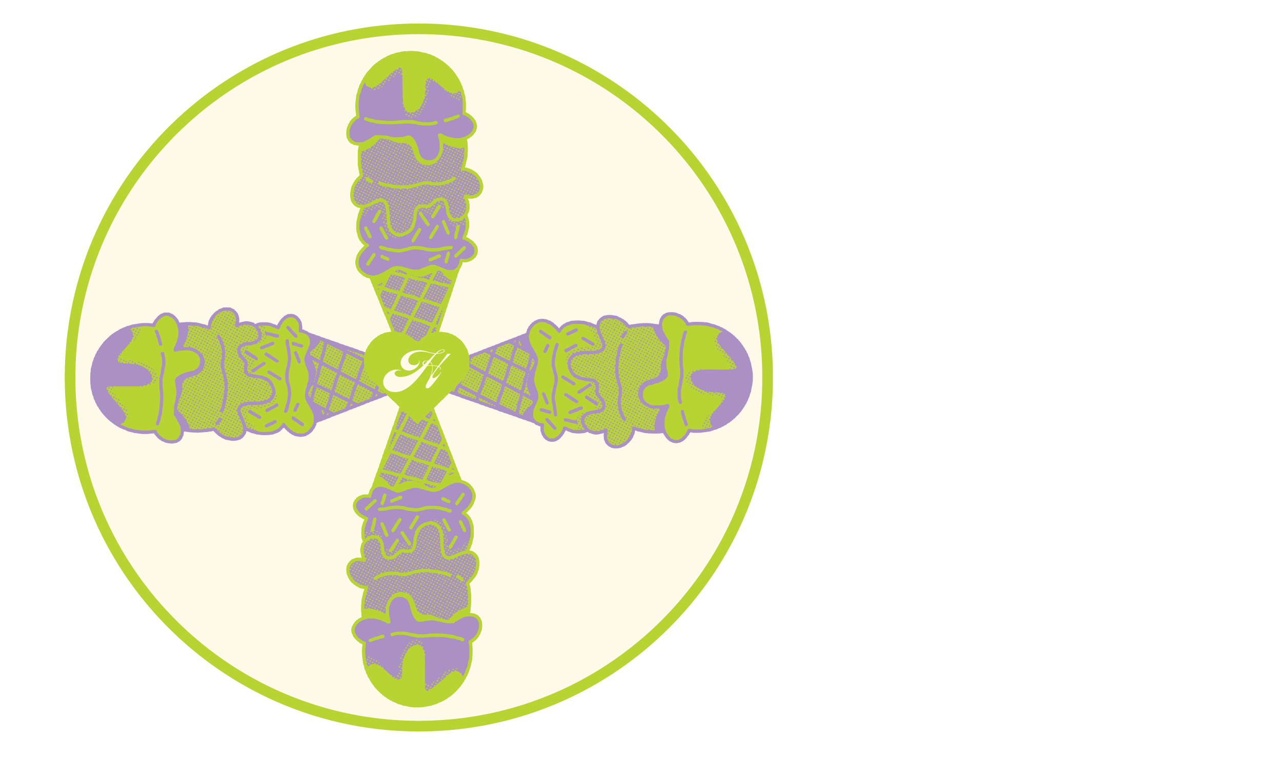 Logo mark detail — the mirrored scoop-and-cone as core visual signature
