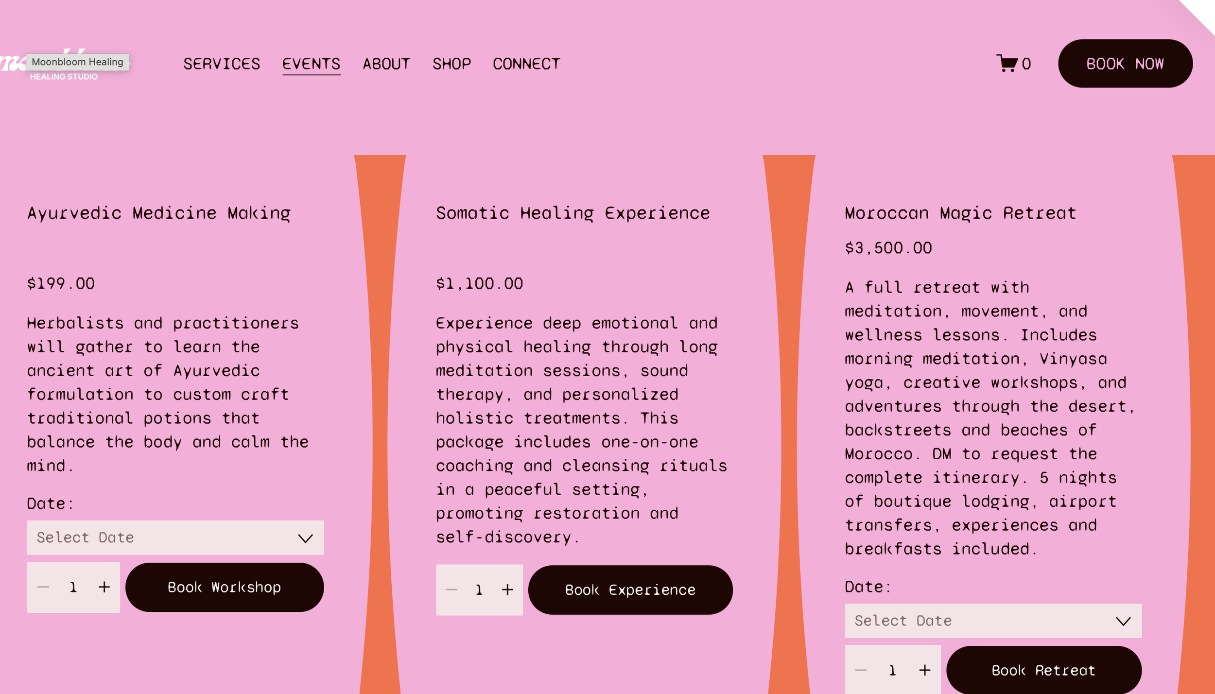 Events/retreats page (cont): This separation held consistently across the template, so any buyer adapting it for their own retreats or classes would inherit a structure that already respected that distinction.