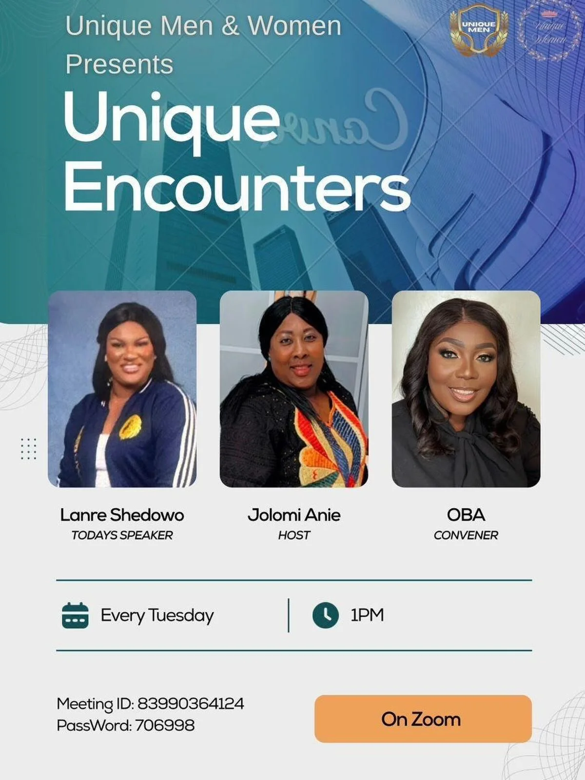 *DEAREST KINGDOM SHAPER*, 

You are specially invited to our conversations today - spectacular Encounter with our 
Special Guest: 

*  LANRE SHEDOWO * 
 

EVERY TUESDAY 
*@ 1.00PM * ↖️ 

Looking Forward to  you joining us.