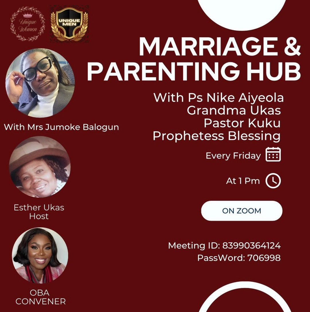 🌟 *You Are Warmly Invited!*🌟

Join us *today* for another enriching session of the *Marriage &amp; Parenting Hub*, a place where wisdom, experience, and practical guidance come together to strengthen families and relationships.

Whether you are mar