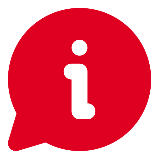 Icona d'informació de color blanc sobre fons vermell.