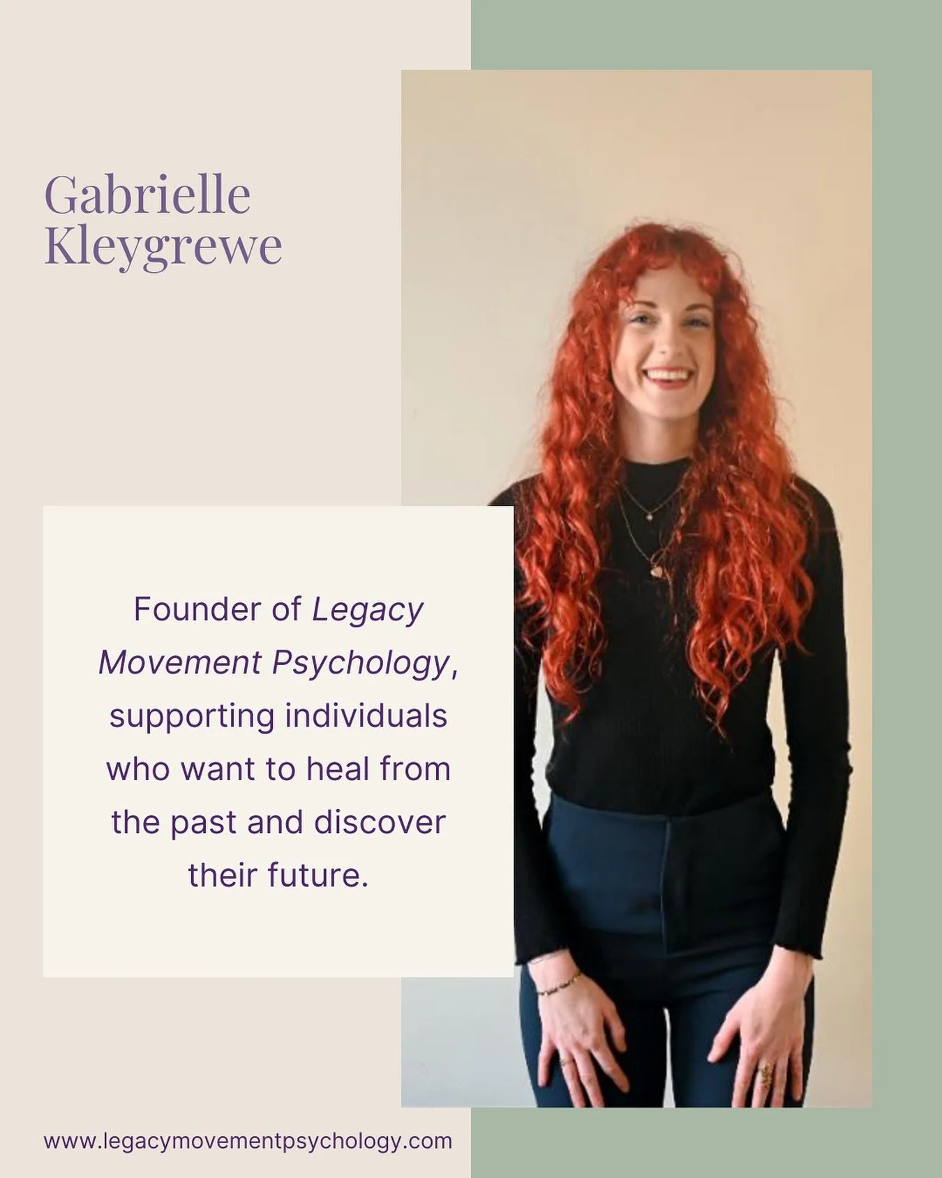 Hi everyone! My name is Gabrielle and I am the psychologist at Legacy Movement.

I am an English-speaking psychologist trained in Cognitive and Behavioral Therapy in the Netherlands, with additional certifications in trauma-informed and trauma-focuse