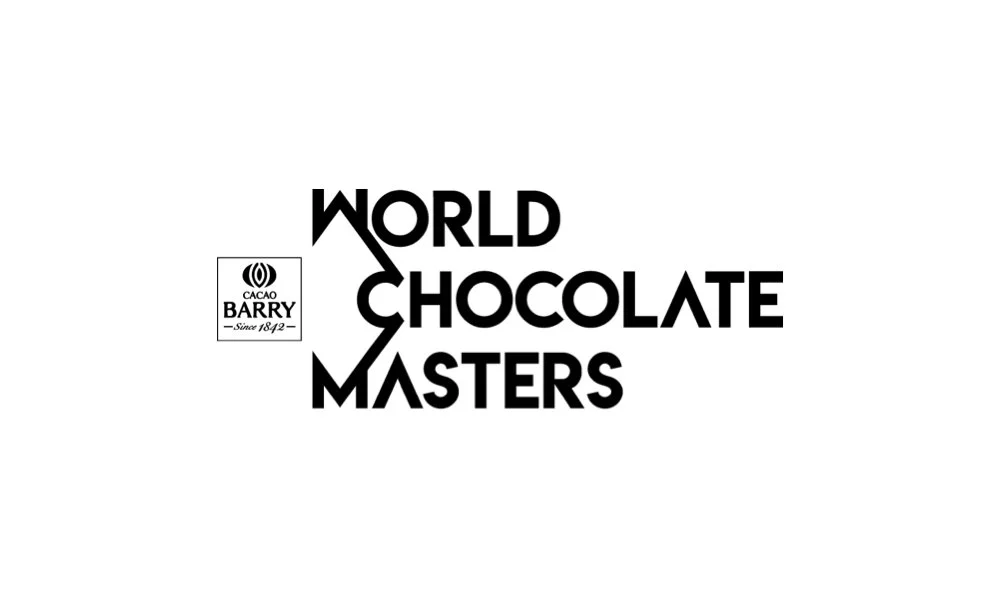 Logo der World Chocolate Masters mit dem Text 'World Chocolate Masters' in schwarzen Buchstaben und einem kleinen Logo von Cacao Barry auf der linken Seite.