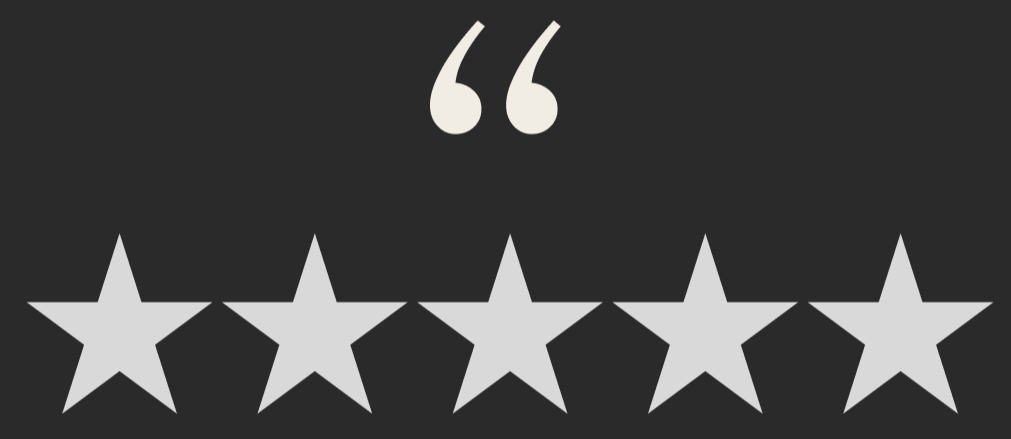 Five gray stars on a black background with quote marks above and space below for a rating or review.