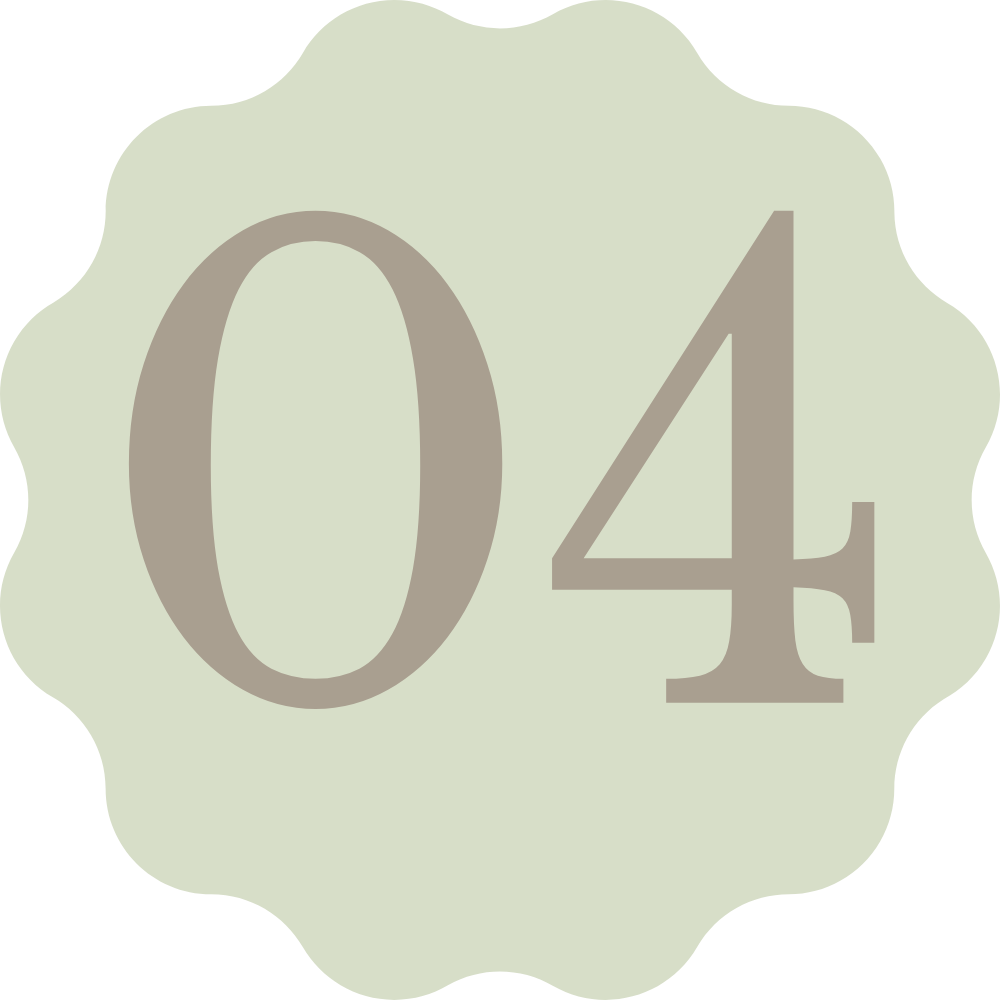 Number 04 on a light green badge with a scalloped border.