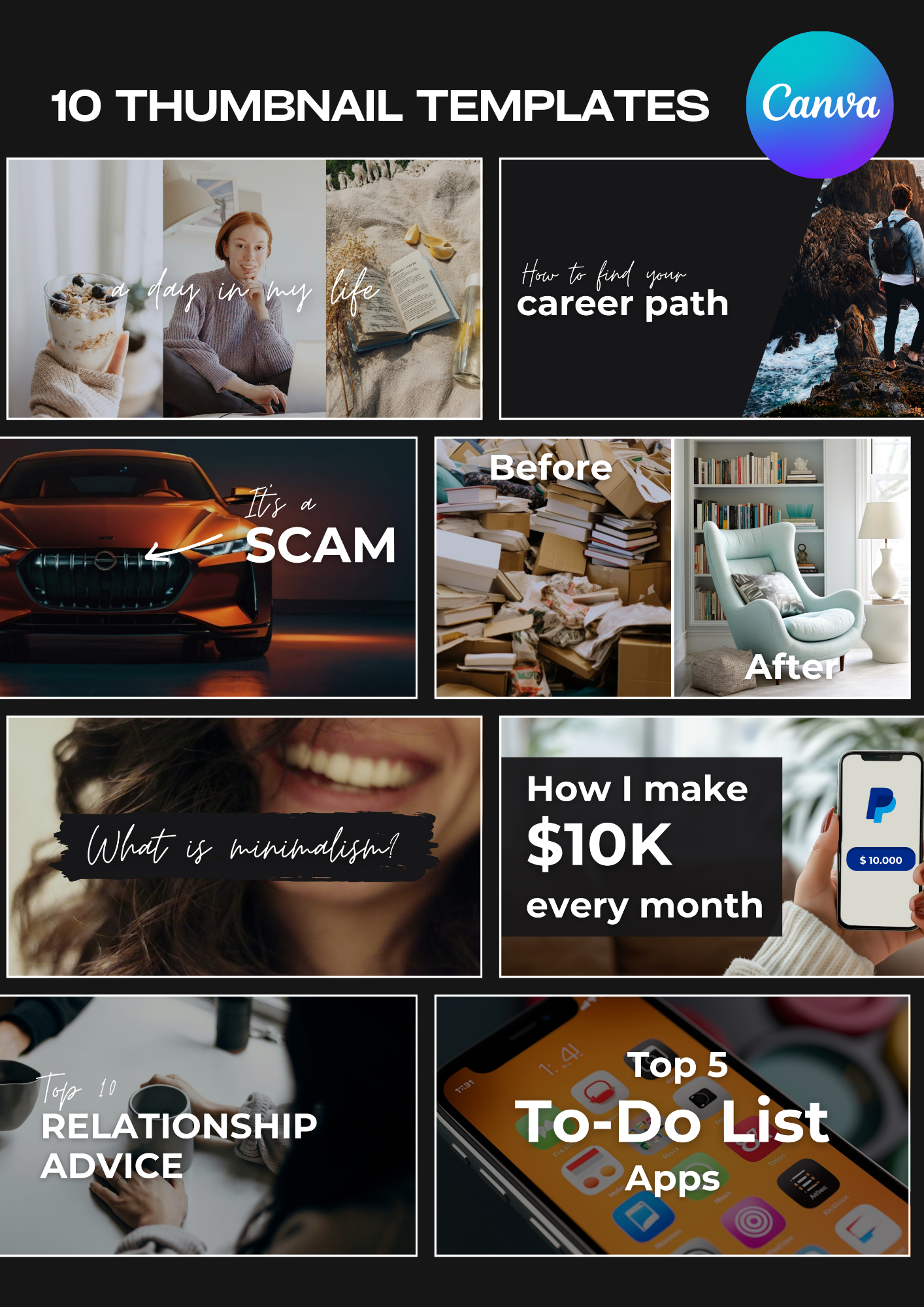 10 minimalist YouTube thumbnail templates for Canva