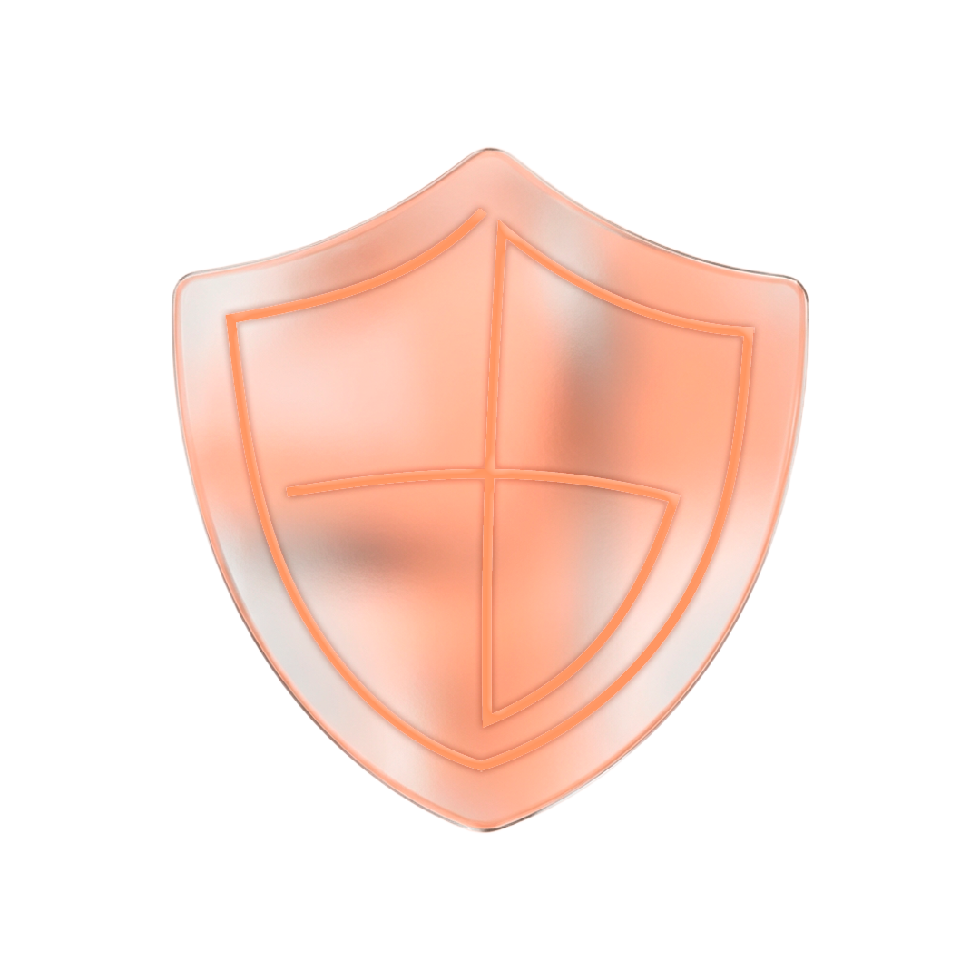Pink shield icon with orange outline and cross design on the front.