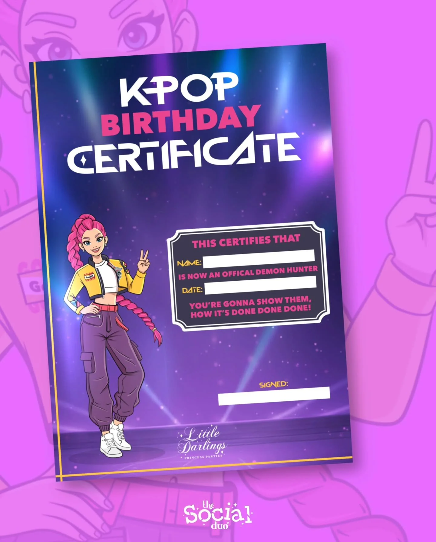 Things that elevate your business even more? 

Professional details like this! Classy birthday certificates, roll banners, business cards, flyers and even your very own K-Pop mascot!

These details take you from a hobby to a BUSINESS. 

Limited space