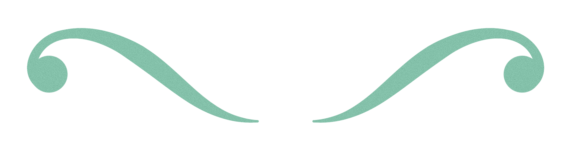 Decorative teal swirl design on a white background.