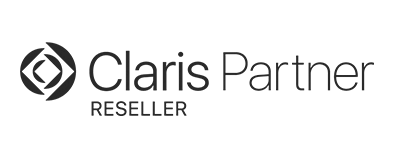Logotipo de Claris Partner Reseller en fondo negro.