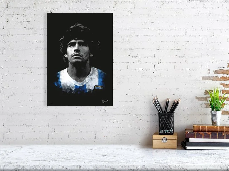 Modern football wall art decor featuring Diego Maradona displayed on wall.