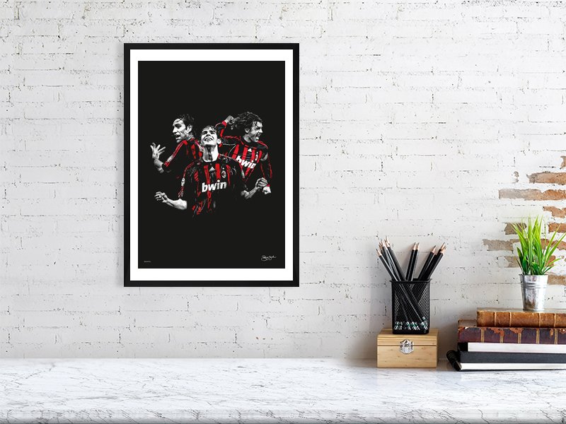 Paolo Maldini Alessandro Nesta and Kaka illustration - Rossoneri Football Art